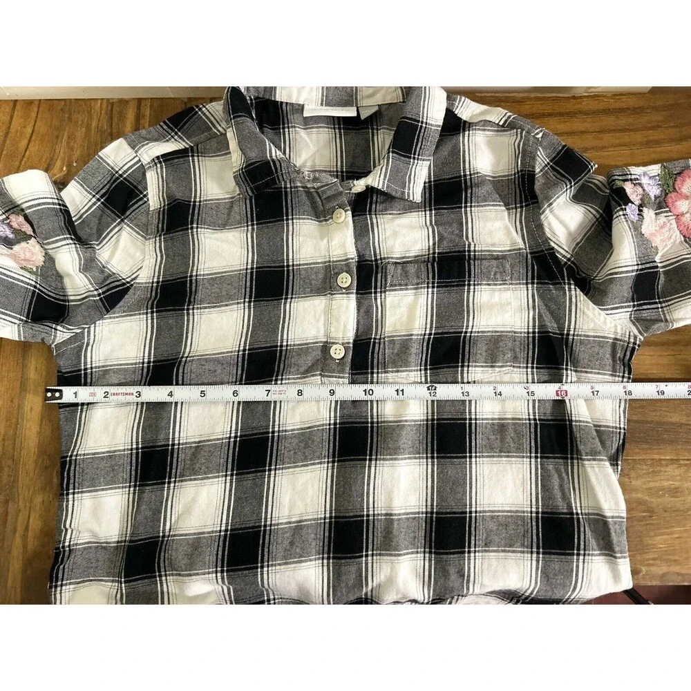 Children’s Place Girls Button Up Dress Plaid With Flower Embroidery XXL 16